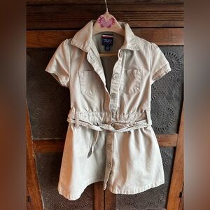 Khaki Button-Up Uniform Dress with Belt